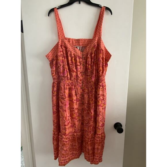Knox Rose 2X Orange Sun Dress Tiered Layered Boho Cottage Floral Prairie - Picture 2 of 4